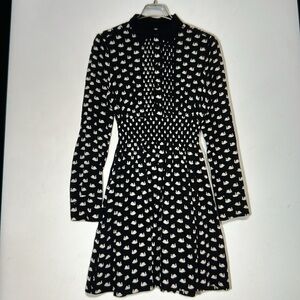 Kate Spade Swan Print Black & White Silk Rayon Dress, XS